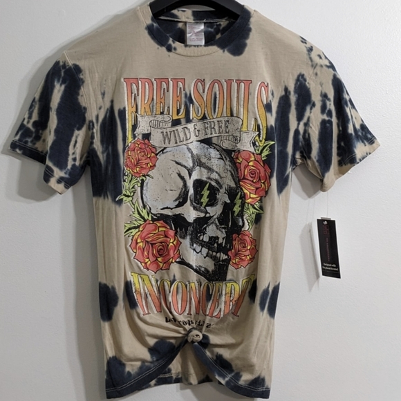 No Boundaries Tops - Women's Bleached Tie Dye Skull Wild & Free Graphic T-Shirt, Size XS(1), NWT